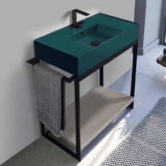 Console Bathroom Vanity Green Sink Bathroom Vanity, Floor Standing, Modern, Grey Oak, 35